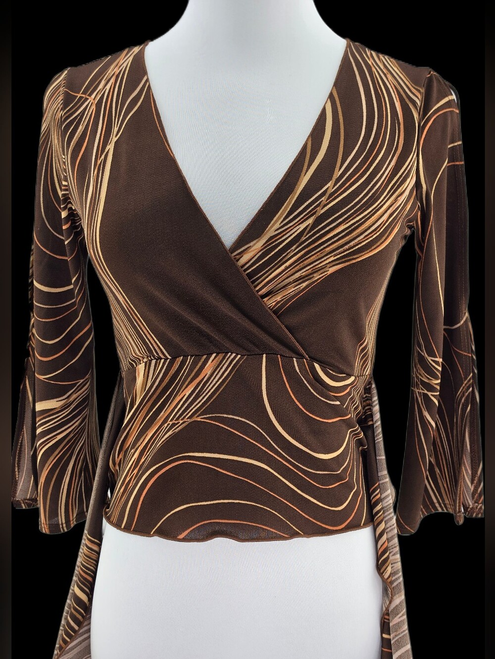 Poetry Brown & Tan Swirl Wrap Tunic